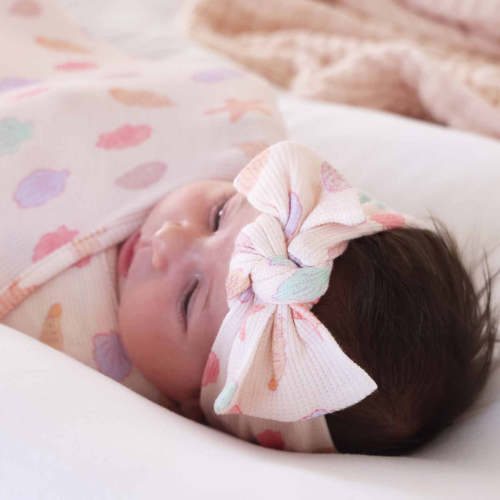 Saltwater Shells Waffle Bamboo Knit Large Bow Headwrap