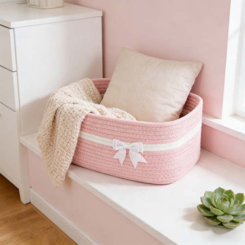 Large Woven Storage Basket with Handles and Bow,Basket for Gifts Empty for Baby Showers Pet Toy Bin,for Nursery Living Room Shelves
