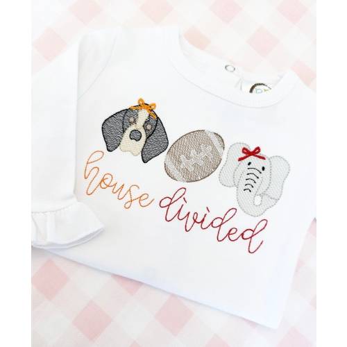 House Divided Coonhound Dog Elephant Girls Football Shirt, Toddler Outfit, Dog Elephant House divided Bodysuit, Football Bubble