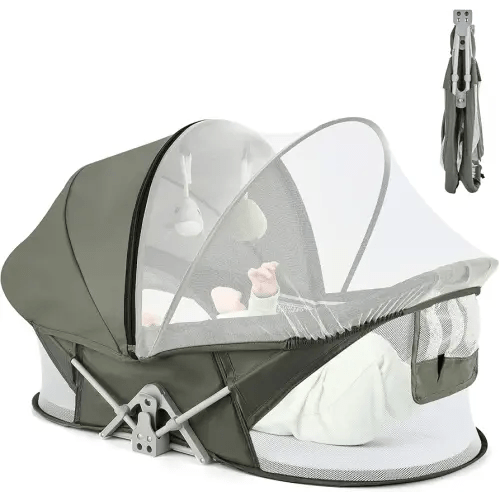 Portable Baby Bassinet Travel Baby Bed, Baby Cribs Travel Pod for Outdoors Baby Lounger Infant Travel Bed with Mosquito Net and Sunshade Canopy, Lightweight Washable Foldable