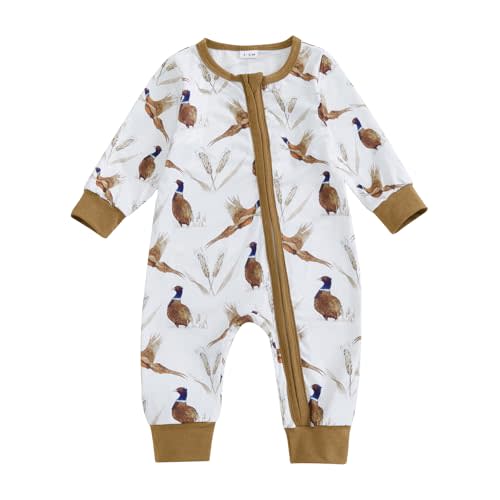 Newborn Baby Boy Girl Hunting Outfit Mallard Duck Romper Long Sleeve Zipper One Piece Jumpsuit Fall Hunter Clothes