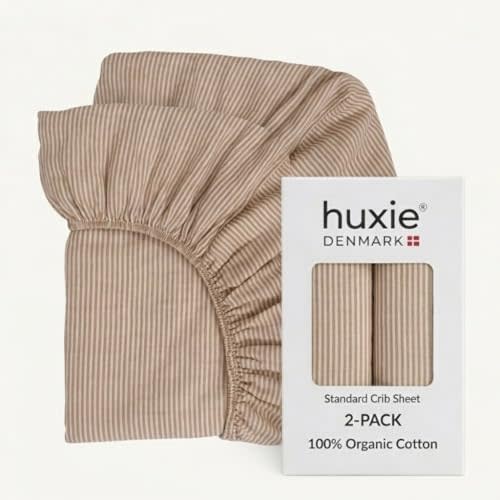 Crib Sheets – Organic Cotton Muslin Fitted Crib Sheet – Standard Size for Baby Boy and Baby Girl 28" x 52" Ultra-Soft and Breathable. 2-Pack(Natural Stripe)