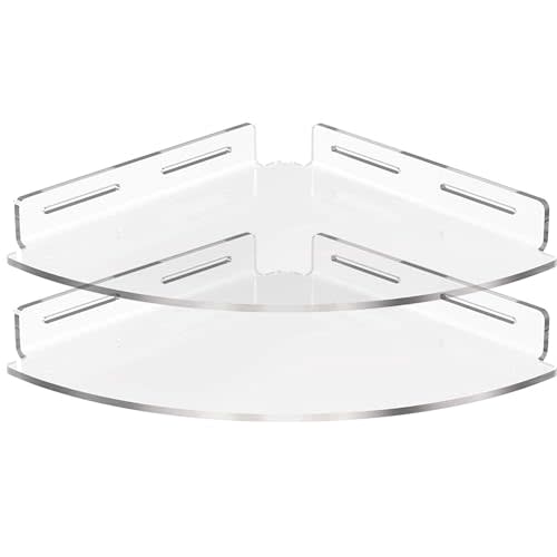 Set of 2 Shower Caddy Bathroom Shelves - Vdomus No-Drill Shower Organizer - Floating Adhesive Acrylic Storage for Tile Walls - Sleek and Durable Bathroom Organizers and Storage