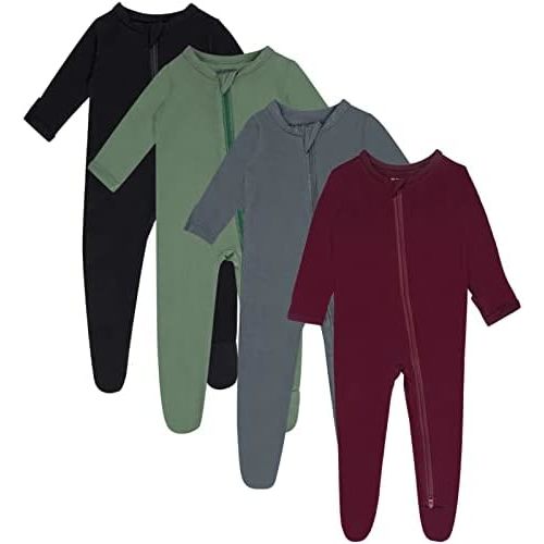 GUISBY Rayon Baby Footed Pajamas with Mitten Cuffs, 2 Way Zipper Long Sleeve Sleepers 4-pack