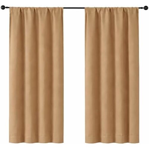 Simplebrand Ava Taupe Blackout Curtains for Bedroom 63 Inch Length 2 Panels Set, Solid Thermal Insulated Energy Saving Rod Pocket Window Treatment Curtains Blackout Drapes, W40 x L63 Inch, Taupe