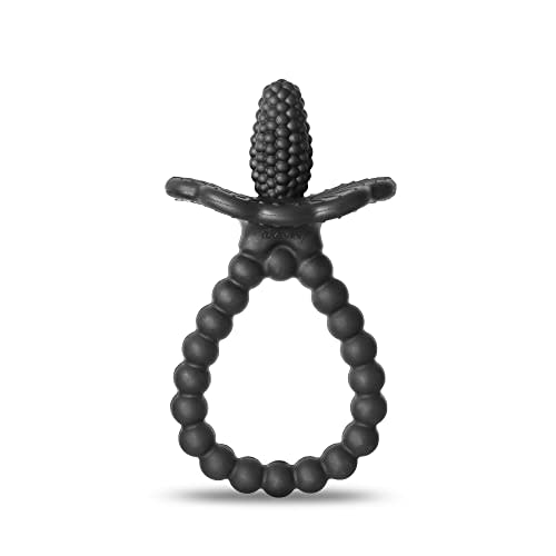 RaZbaby Silicone Baby Teether, BerryBumps Textured Silicone Soothes Babies’ Sore Gums, Infant Front and Back Teething Relief Toy, BPA Free, Easy-to-Hold, RaZberry Plus Fruit Shape, 3M+ – Black