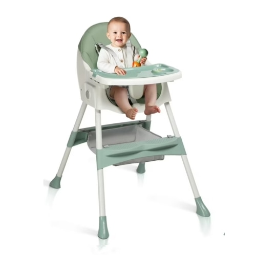 Ktaxon 5-in-1 Baby High Chair, Infant Toddler, Removable Tray, Wood Convertible Chair w/ 5-Point Seat Belt, Blue