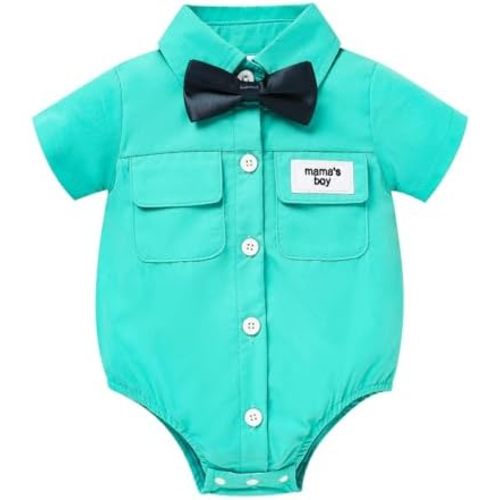 Sinhoon Baby Boy Formal Dress Shirt Infant One Piece Gentleman Outfits Button Up Short Sleeve Solid Bodysuits