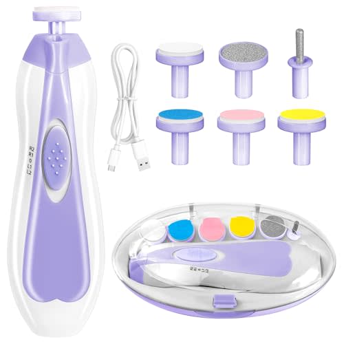 Baby Nail Trimmer Electric, 6 in 1 Rechargeable Baby Nail Clippers Manicure Set Grooming Kit for Toddler Infant or Adults (Purple)