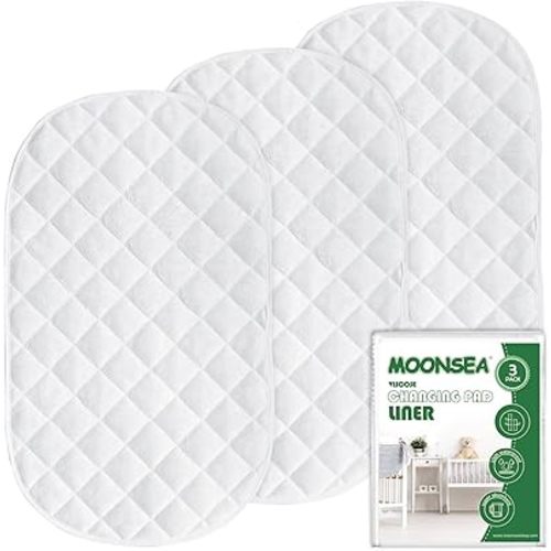 Diaper Changing Pad Liner Non-Slip, Waterproof Terry Mat Changing Pad Cover Liner, Quilted Absorbent Bassinet Liners Washable, 3 Pack 13"x 26" Reusable Portable Changing Table Pad White