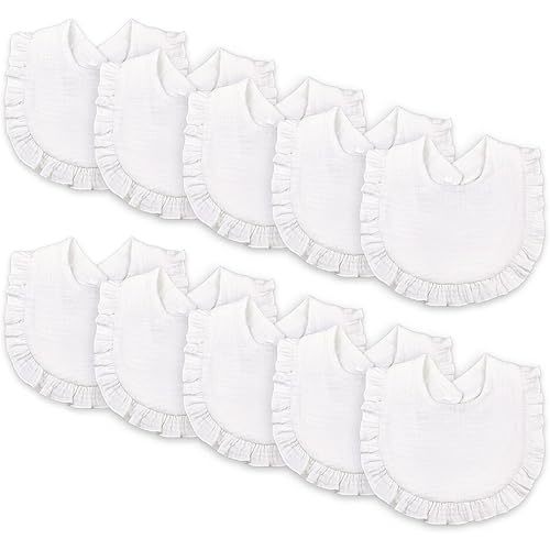 Muslin Baby Bibs Baby Drooling Bibs Snap Bibs Unisex Cartoon Bibs Cotton Baby Drool Bibs for Teething 10 Pack