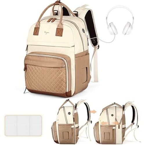 Diaper Bag Backpack Extra Large 25-37L Expandable for Mom Dad, Apricot Beige