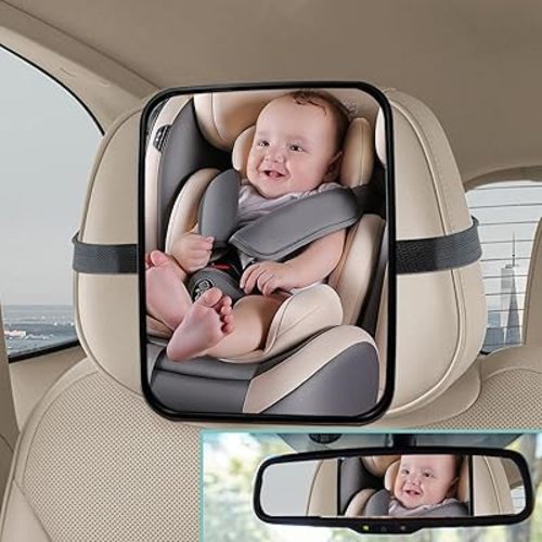 Baby Car Mirror, Universal Fit, Headrest Mount, Shatterproof, Stable, Easy Install, Compatible with Most Cars & SUVs