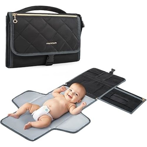 mommore Portable Changing Pad for Baby Newborn Water Resistance Detachable Travel Diaper Changing Mat with Wipes Pockets Baby Essentials Gifts (Black)