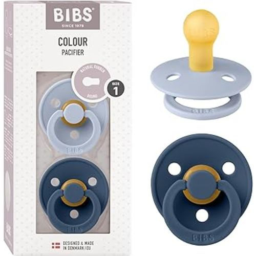 BIBS Pacifiers 0-6 Months | 2-Pack Soothers | BPA-Free Round Nipple | Made in Denmark | Dusty Blue/Steel Blue Colour Pacifier