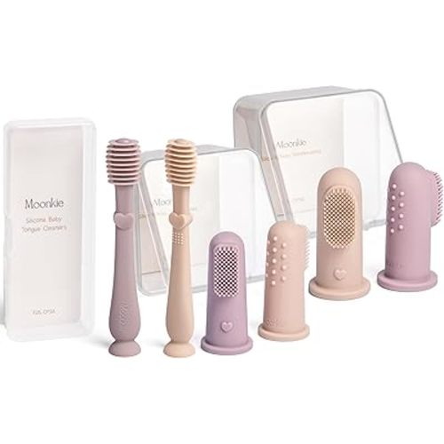 Moonkie Baby Finger Toothbrush, Tongue Cleaner Oral Cleaner Newborn Kit with 6 Piece