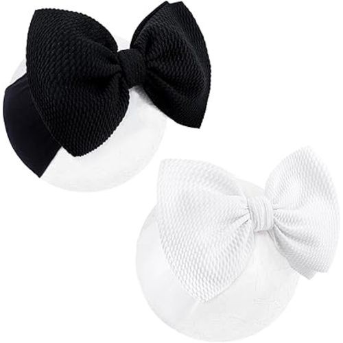 YanJie Baby Girl Bow Headbands - Black, White Nylon Hair Bows for Infants and Toddlers 0-6 Months