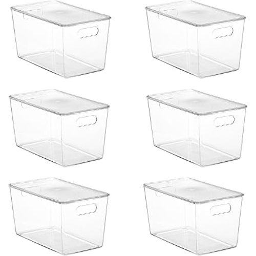 Vtopmart 6 Pack Clear Stackable Storage Bins with Lids,XLarge Plastic Containers with Handle for Pantry Organizer and Storage,Perfect for Kitchen,Fridge,Cabinet, Closet,Bathroom Organization