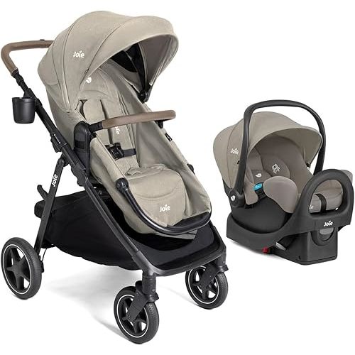 Joie Ginger LX Stroller and Rue Infant Car Seat Travel System with Anti-Rebound Base and All-Wheel Suspension (Dove)
