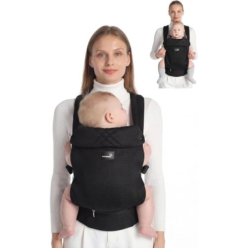 GROWNSY Baby Carrier Newborn to Toddler, Lightweight Ergonomic 7-44 lbs Newborn Carrier with Head Support, Easy to Wear Hands Free Infant Carrier for 0-36 Months, Black Air Mesh