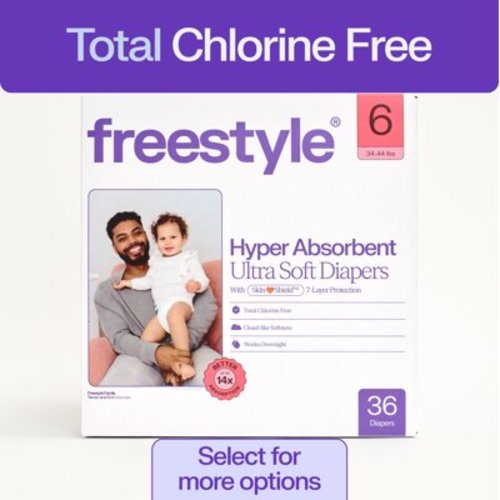 Freestyle Hyper Absorbent Ultra Soft Baby Diapers, Size 6, 36 Count (Select for More)