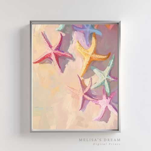 Starfish Wall Art Printable, Pastel Beach Decor, Coastal Ocean Art Print, Digital Download for Beach House, Tropical Nautical Nursery Wall