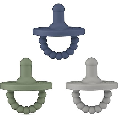 Ryan & Rose Cutie PAT All-in-One Pacifier and Teether Massaging Teething Ring and Hideaway Binky for Growing Babies (Prep (3 Pack), Stage 1)