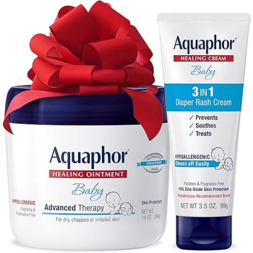 Aquaphor Baby Skin Care Set, Fragrance Free, Aquaphor Baby Healing Ointment, Dry Skin and Diaper Rash Ointment, 14 Oz + 3-in-1 Baby Diaper Rash Cream, Prevents, Soothes and Treats Diaper Rash, 3.5 Oz