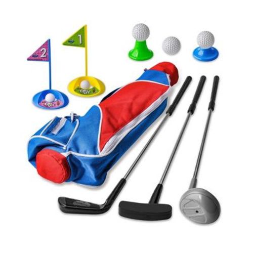 Zummy Toddler Golf Club Set Toy, Single Shoulder Bag, 2 Flags, 2 Practice Holes, 3 Different Club Holes
