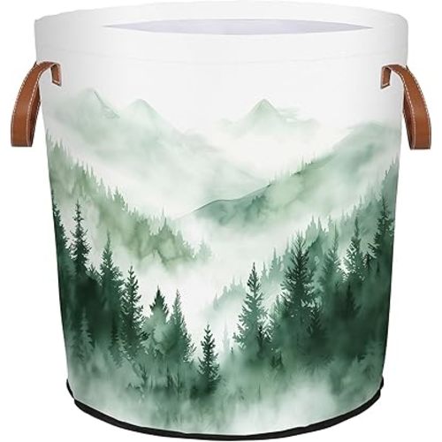 Mountain Forest Laundry Basket Waterproof Collapsible Laundry Hamper Tote With Handles Toy Storage Basket Organizer Dirty Clothes Hamper for College Dorm, Bathroom, Bedroom, Living Room