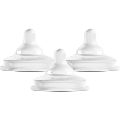 Boon Nursh Curve Silicone Baby Bottle Nipples - Platinum Food-Safe Silicone Bottle Nipples - Slow Flow Nipples for Baby Bottles - Baby Bottle-Feeding Supplies - 3 Count