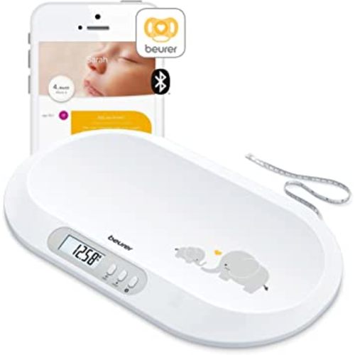Beurer BY90 Baby Scale, Pet Scale, Digital, with Measuring Tape, tracking weight with App | For: Infant, Newborn, Toddler /Puppy, Cat - Animals | LCD Display, weighs Lbs/Kg/Oz Highly accurate