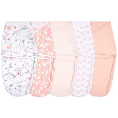 aden + anais Essentials Easy Wrap Swaddle, Cotton Knit Baby Wrap, Newborn Wearable Swaddle Sleep Sack, 5 Pack, Feminine Florals, 0-3 Months