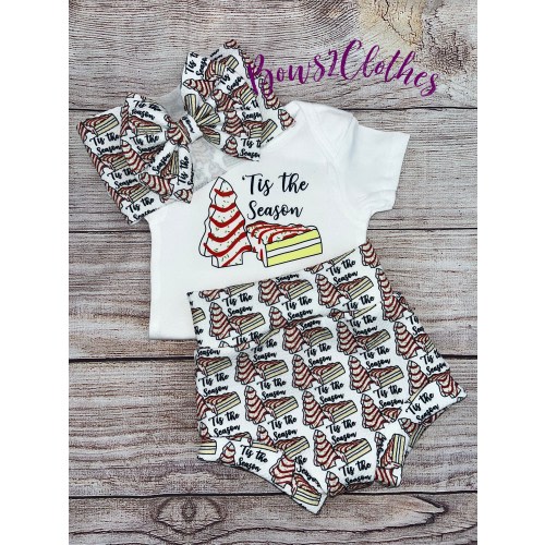 Tis The Season/ Christmas Trees High Waisted Bummies/ Baby Girl High Waisted Shorts/ Bummies and Headwrap Bow Set