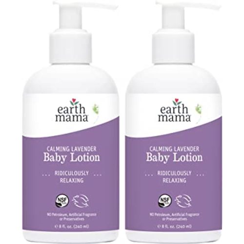 Earth Mama Calming Lavender Baby Lotion for Dry Skin, Calendula Cream for Newborn Skin Care, Organic Moisturizer for Children, Aloe Juice, Rooibos, & Shea Butter, Lavender Lotion, 8 Fl Oz (2Pk)