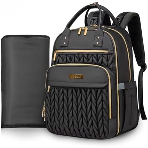 Jubily Diaper Bag Backpack, 30L Travel Backpack for Women, Waterproof Bag with 5 Compartments, 20 Pockets, Laptop & iPad Slots, Portable Changing Pad, Baby Essentials Organizer (Black)