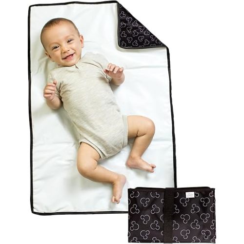 Disney Baby by J.L. Childress Full Body Portable Changing Pad - Disney Travel Essential - Padded, Waterproof, Foldable Diaper Changing Pad - Extra-Large 19" x 30" - Mickey Mouse Black