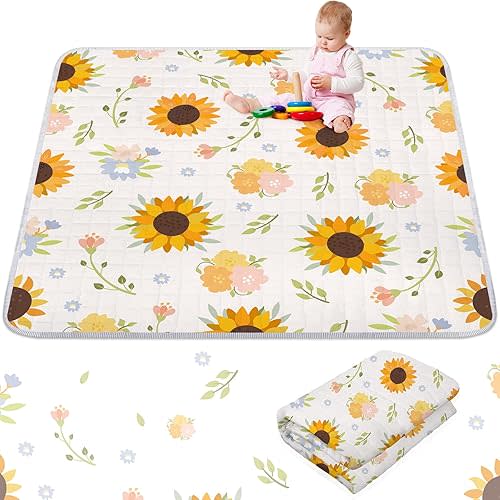 Wesiti Sunflower Portable Baby Play Mat 50 x 50 Washable Foldable Crawling Mat Non Slip Cushioned Kids Playmats Pad for Floor Playpen Toddler Infants Tummy Time Activity