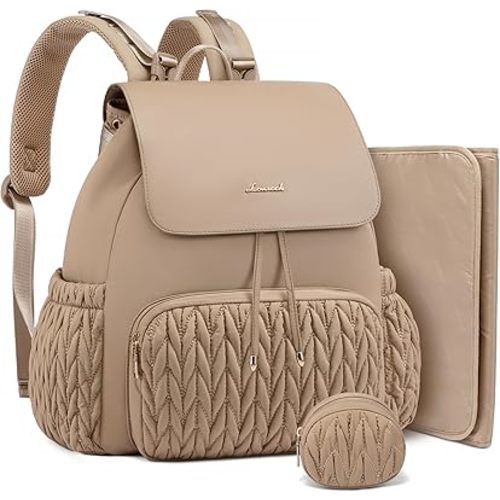 LOVEVOOK Diaper Bag Backpack, Small Baby Bag, Cute Baby Diaper Bag, Stylish Water-Resistant Travel Baby Bag for Mom, Baby Backpack with Changing Pad, Stroller Straps -Khaki