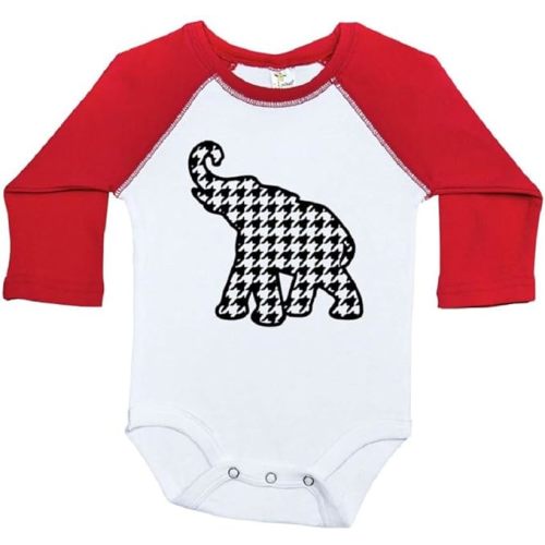 Elephant Houndstooth Baby Onesie/Roll Tide Bodysuit/Crimson Tide Raglan Bodysuit - 6-12M - Red