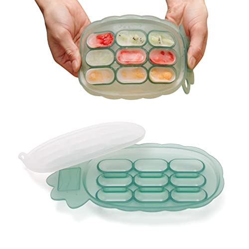 haakaa Silicone Nibble Tray -Baby Forage Feeder Baby Food Container|Breastmilk Freezer Tray|Breastmilk Teether Pop|Ice Cube Sausage Maker Serving Plate - 4m+ Baby Toddler- Green Pinapple
