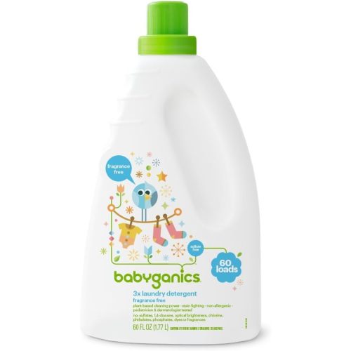 Babyganics 3X Baby Laundry Detergent, HE compatible, Stain-Fighting, Fragrance Free, 60 Fl Oz