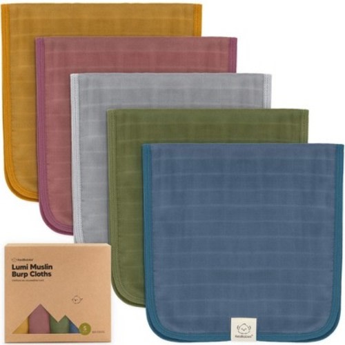 5pk Lumi Muslin Burp Cloths for Baby Boys, Girls, Organic Baby Burp Cloths, Burping Cloths for Babies, Color: Corals