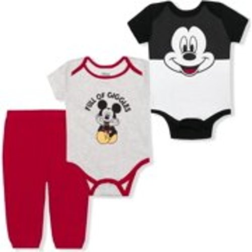 Disney 3 Pack Mickey Mouse Jogger and Onesies Set, Bodysuit Bundle for Baby