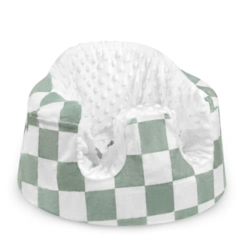 DILIMI Minky Seat Cover Compatible with Bumbo Seat, Removable Ultra Soft Comfortable Warm Seat Slipcover for Baby Girl and Boy, Green Checkered