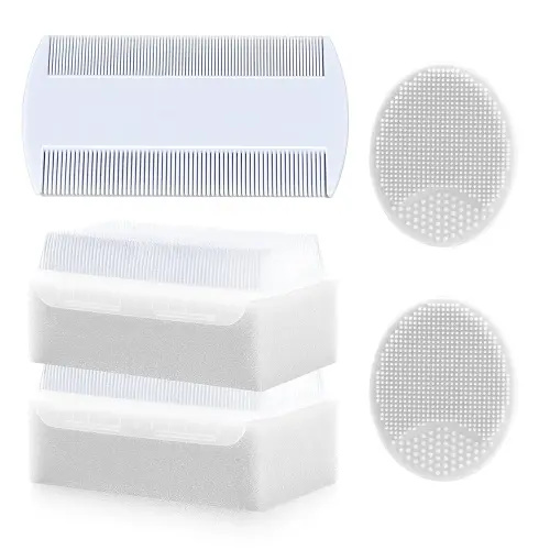 Cradle Cap Brush for Babies, 5Pcs Cradle Cap Treatment Set with Soft Bristle Brushes Silicone Scrubber Fine-Tooth Comb for Newborn Bathing Essentials Baby Brush and Comb Set (White)