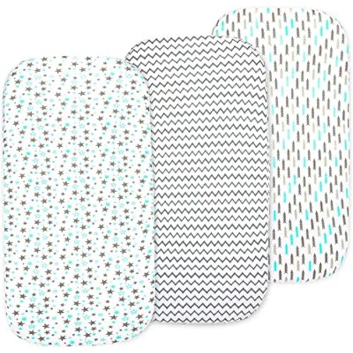 3-Pack Fitted Bassinet Sheets, Compatible with Halo, Snoo, Graco, Dream On Me, Delta, and Other Standard Size Bassinets - Fits Oval, Hourglass, & Rectangle Shapes (Size 32 x 16 x 4 Inches)