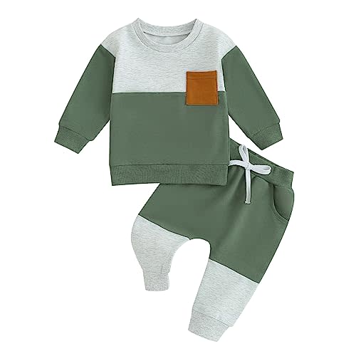 Tsnbre Baby Boy Clothes Outfits Fall Long Sleeve Color Block Sweatshirt Tops Casual Pants Newborn 2Pcs Set