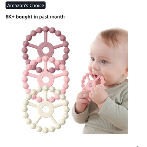 3 Pack Ring Teether Baby Infant Toys, Silicone Teething Ring Toys for Babies 0-6 Months, Seposeve Baby Teethers 6-12 Months 12-24 Months, Easy to Grasp Toy, Infant Teething Relief, Purple Pink White