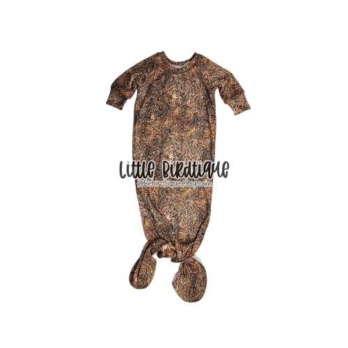 READY TO SHIP Tooled Leather Newborn Knotted Sleeper Gown